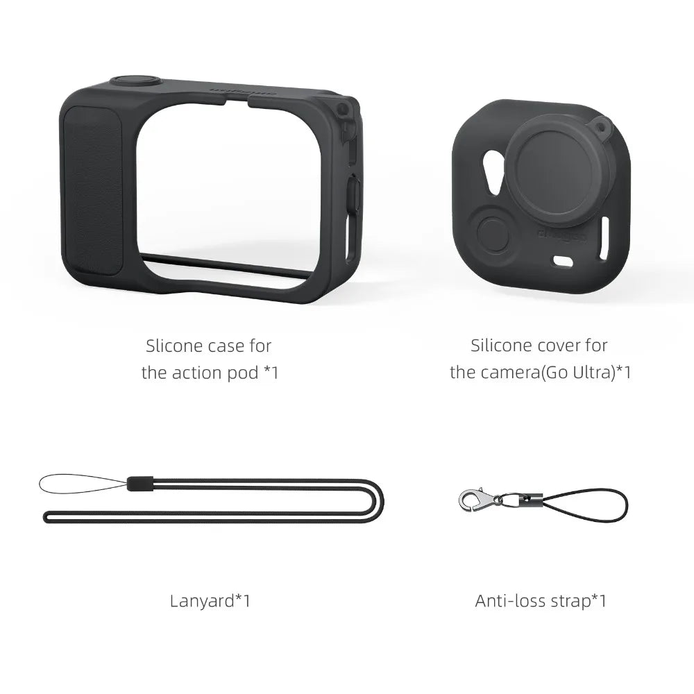 Silicone Case & Lens Cap for Insta360 Go Ultra | Anti-Lost Camera Protective Case HIP Black