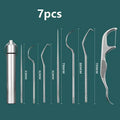 RUZOFO Reusable Steel Toothpick Set with Keychain Holder Dental Floss Pick Set HIP C625-Silver 7pcs