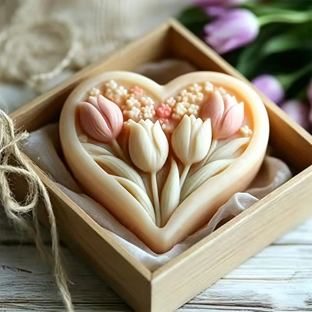 Creative Silicone DIY Flowers Mold Floral Heart Tulip Candle Mold Easy Release Clean Mold for Candle Soap Resin Plaster Ornament HIP