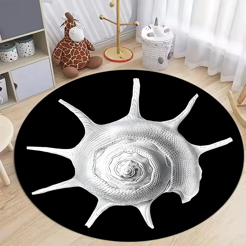 Round Seashell Area Rug – Soft Non-Slip Coastal Ocean Carpet Round Area Rug HIP 4 40X40CM