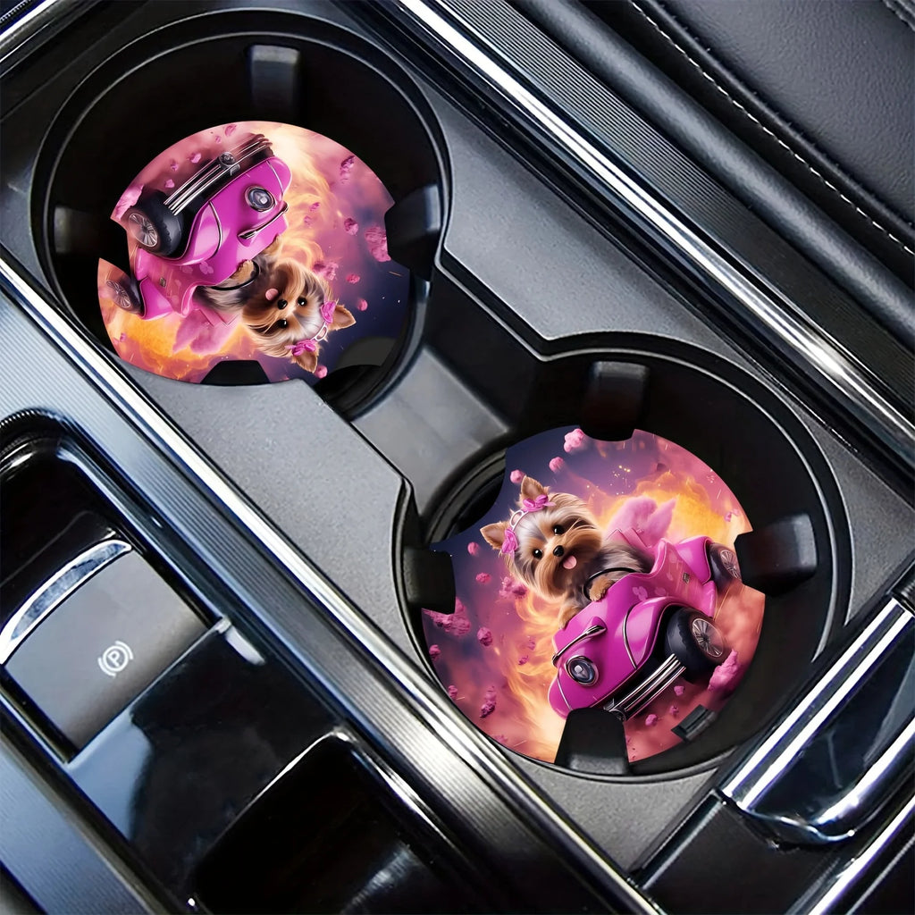 Dog-Themed Anti-Slip Car Cup Holder Coasters – 2-Pack EVA Car Cup Holder Coaster HIP