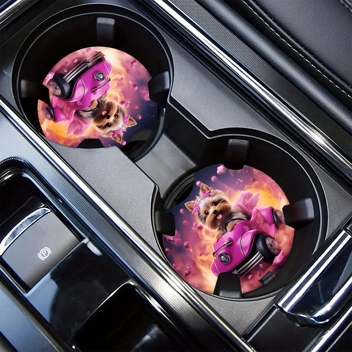2-Pack Dog-Themed Anti-Slip Car Cup Holder Coasters – EVA Car Cup Holder Coasters HIP