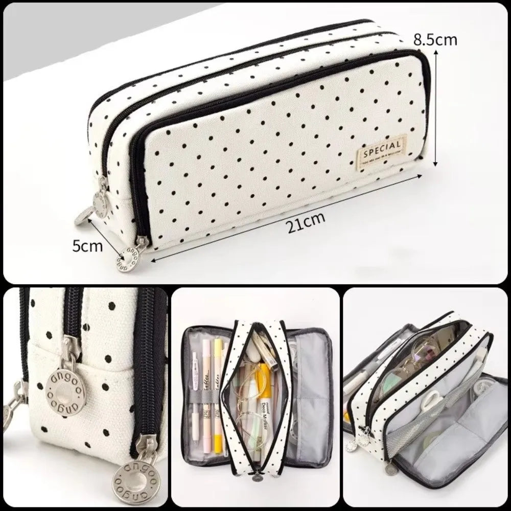 Kawaii Canvas Pencil Pouch – 4 Compartments, Large Capacity Canvas Pencil Pouch HIP