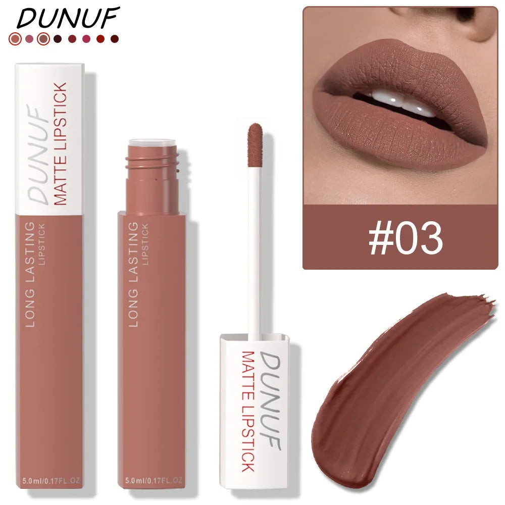 8 Colors Liquid Lipstick Nude Orange Brown Matte Velvet Lip Glaze Non-stick Cup Not Easy To Fade Clay Lip Gloss Lipstick Makeup HIP 03