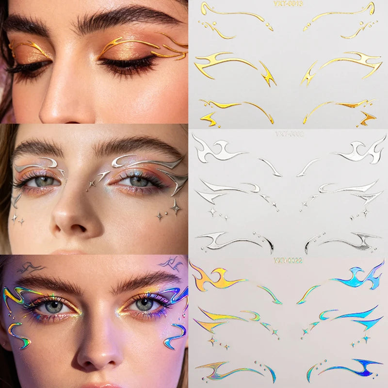 Colorful Eyes Makeup Stickers Laser Eye Eyeliner Eyebrows Face Art Sticker Decals Halloween Temporary Tattoo Party Decorations HIP