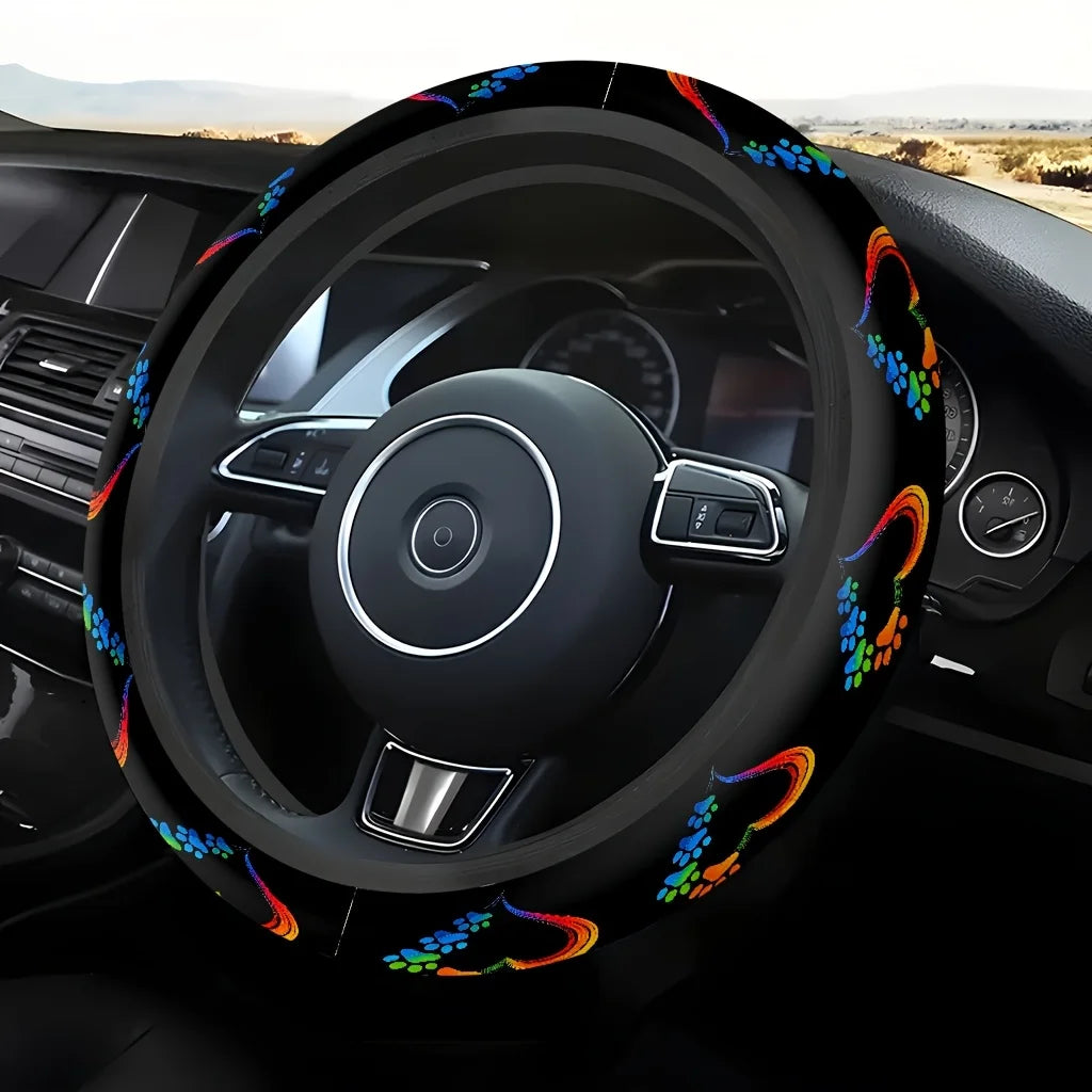 Rainbow Paw Print Steering Wheel Cover – Washable Car Accessory Steering Wheel Cover HIP
