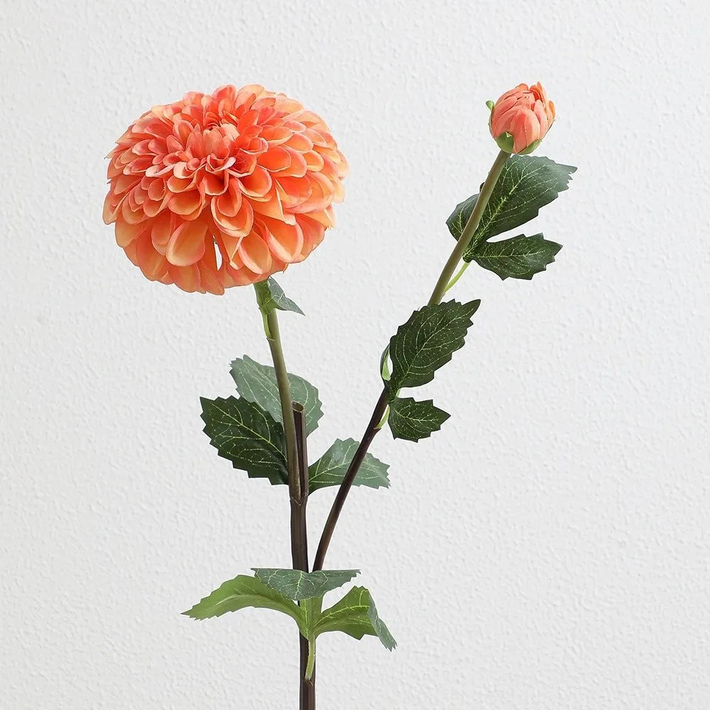 Silk Artificial Dahlia Flowers 2-Head Pink Faux Floral Stem Artificial Silk Flowers HIP Orange