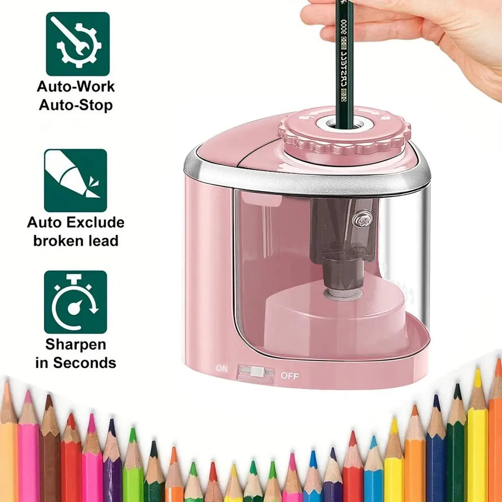 Electric Auto Pencil Sharpener 6–8mm | School & Office Desk Electric Pencil Sharpener HIP Pink