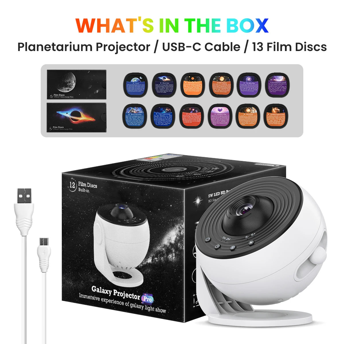 Mexllex HD Starry Sky Globe Galaxy Projection Night Light, White Planetarium LED Lamp for Bedroom Christmas Birthday Party Gift HIP pro Version-white USB Plug China Mainland