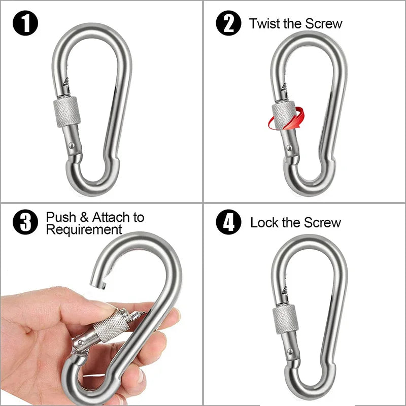 304 Stainless Steel Locking Carabiner – Heavy Duty Clip Locking Carabiner Clip HIP