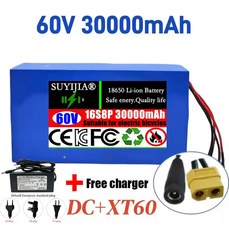 60V 30Ah Lithium-Ion Battery Pack 16S8P Built-In BMS | SUYIJIA Lithium Battery Pack HIP DC-XT60-charger