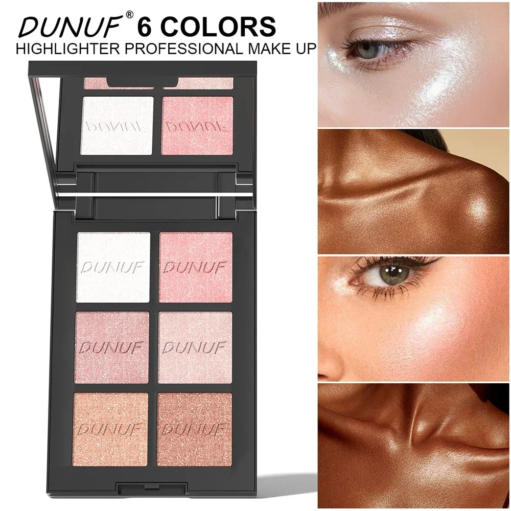 DUNUF 6-Color Highlighter Palette – Matte & Pearl Contour Highlighter Palette HIP