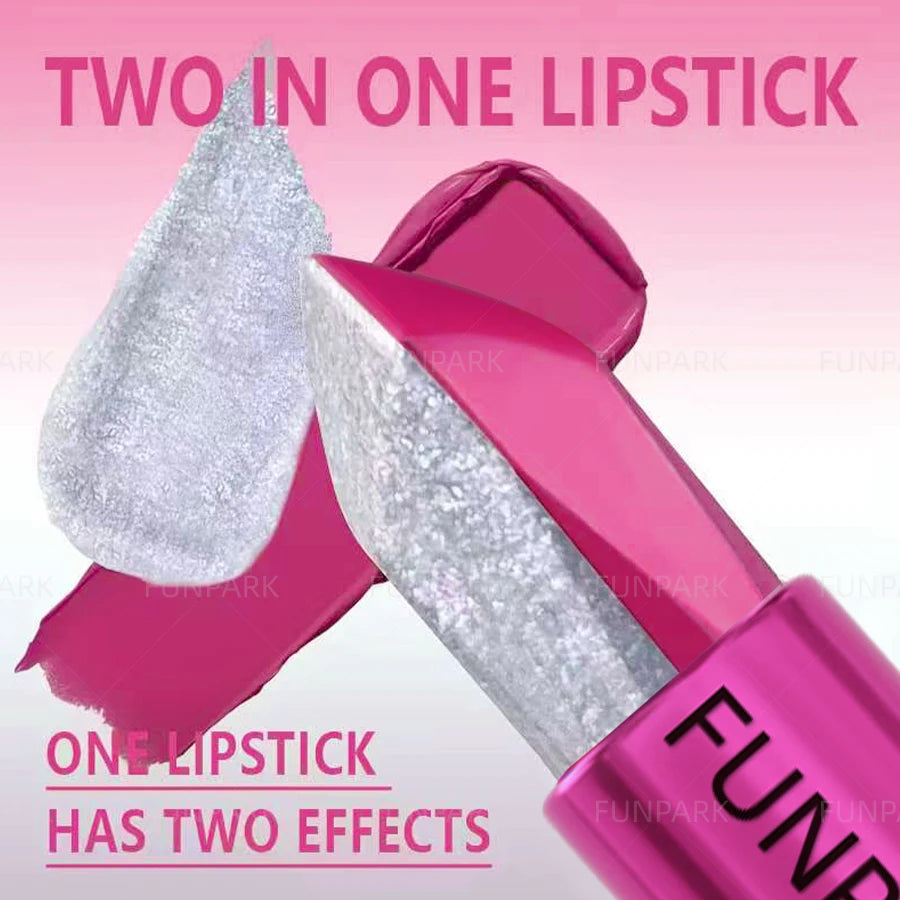 FUNPARK Glitter Two-Tone Matte Lipstick – High Pigment Lip Glaze Glitter Matte Lipstick HIP