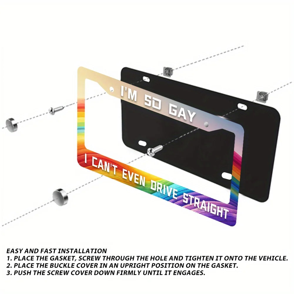 2-Pack Gay Pride Rainbow License Plate Frames – Funny Car Décor Novelty License Plate Frame HIP