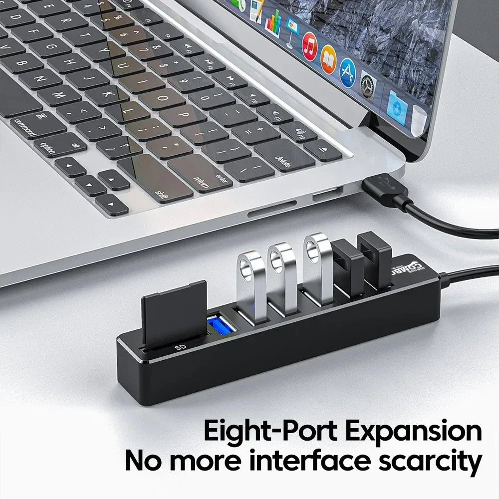 KEBIDUMEI 8-Port USB 2.0 Hub with SD & TF Card Reader USB Hub HIP