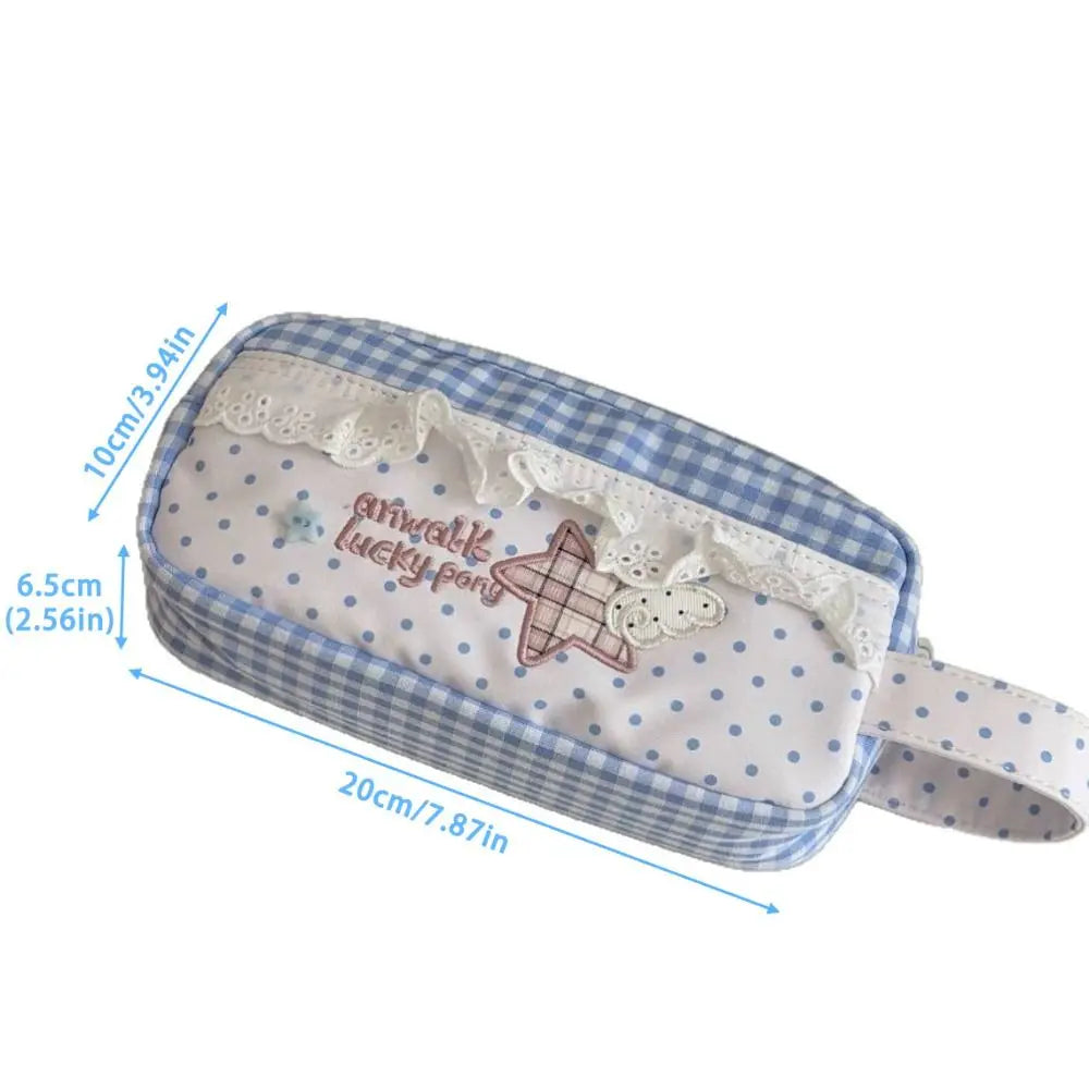 Lace Plaid Canvas Pencil Pouch – Large Capacity Pen Bag Pencil Pouch HIP