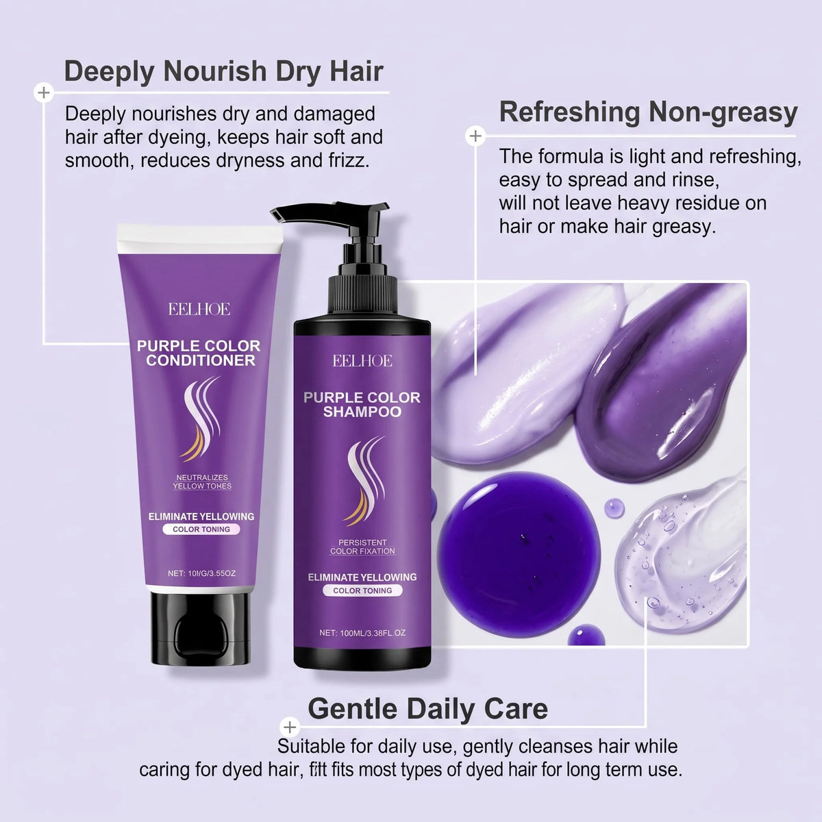 Purple Shampoo & Conditioner Set – Toning for Blonde & Silver Hair Purple Toning Hair Set HIP