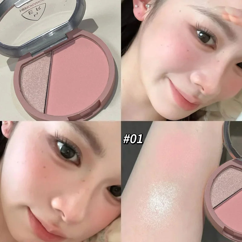 Punk Purple Brown Blush Highlighter Palette Two-color Eyeshadow Brighten Face Contour Waterproof Sweat-proof Rouge Powder Makeup HIP 01
