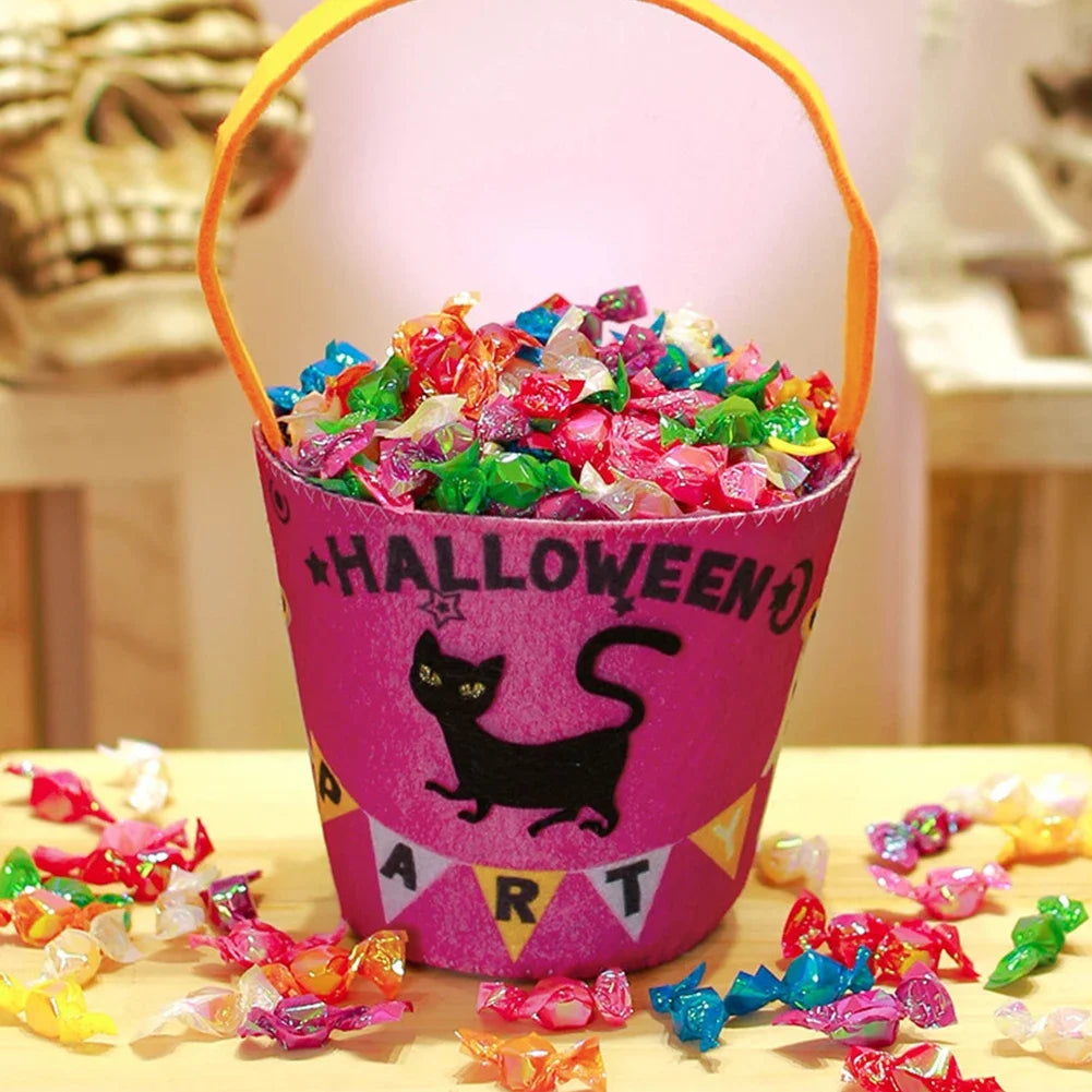 Halloween Themed Candy Bucket Bag with Handle Large Capacity Portable Pumpkin Candy Bucket Halloween Party Decor Supplies HIP