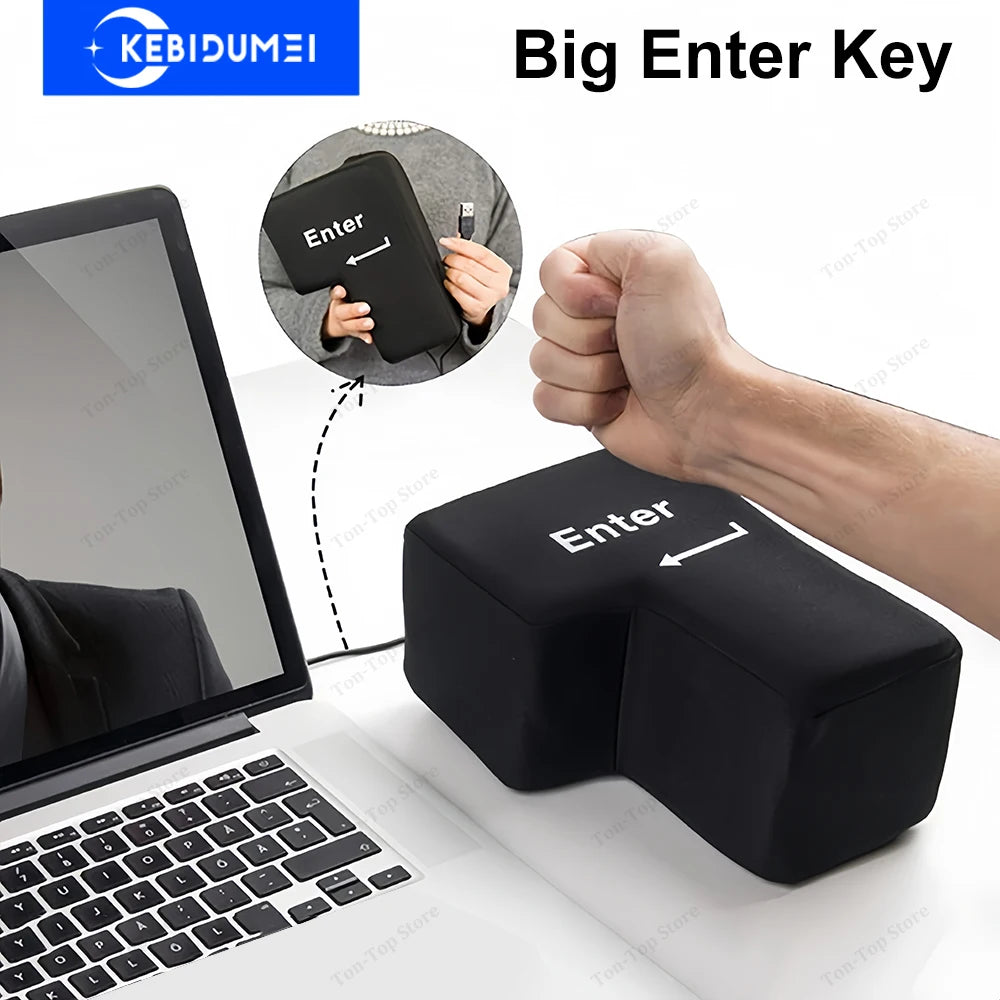 Giant USB Enter Key Desk Toy & Pillow – Office Stress Button Novelty Desk Toy HIP Black