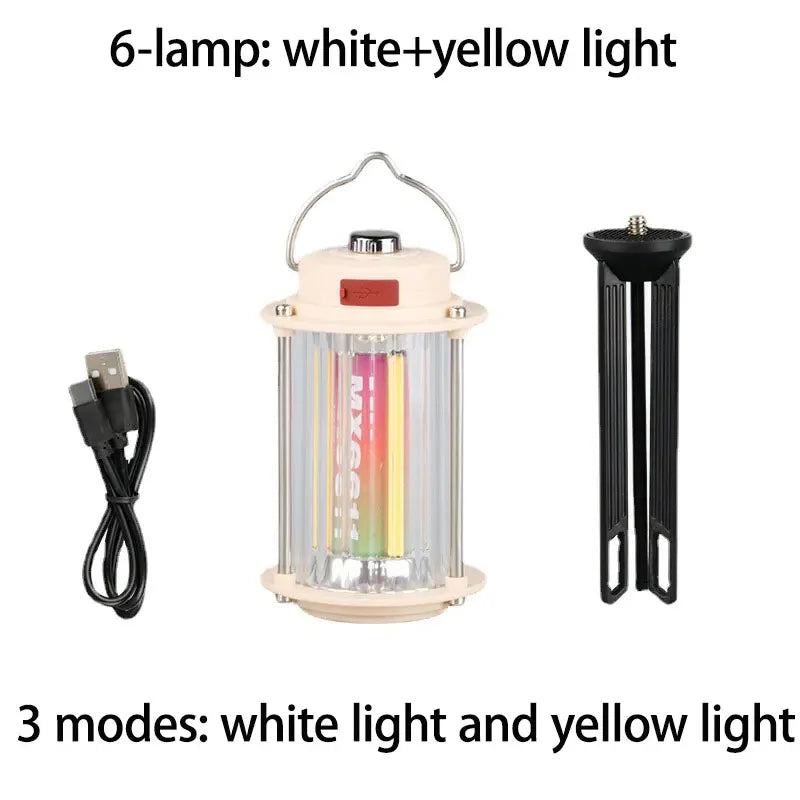 LED Retro Tripod Camping Lantern | USB Rechargeable Dimmable Camping Lantern HIP 6-lamp(white yellow)