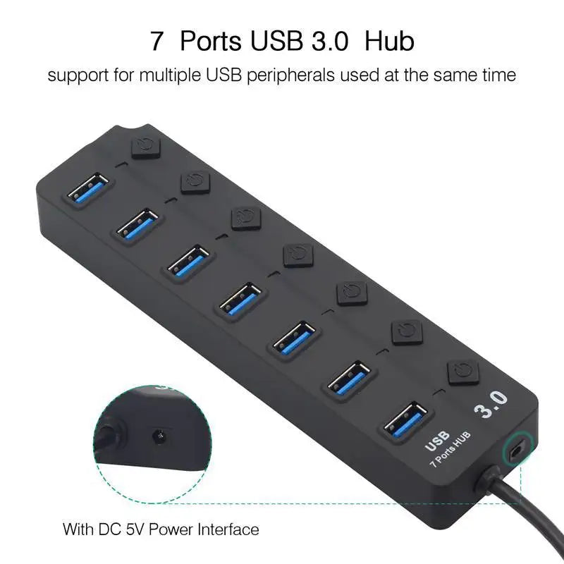 OULLX 4–7 Port USB 3.0 Hub Splitter with Power Switch USB Hub HIP