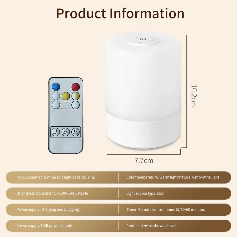 LED Touch Night Light USB Rechargeable Table Lamp With Remote Control Switch 3 Colors Dimmable Bedside Night Lamp Bedroom Decor HIP With Remote Control