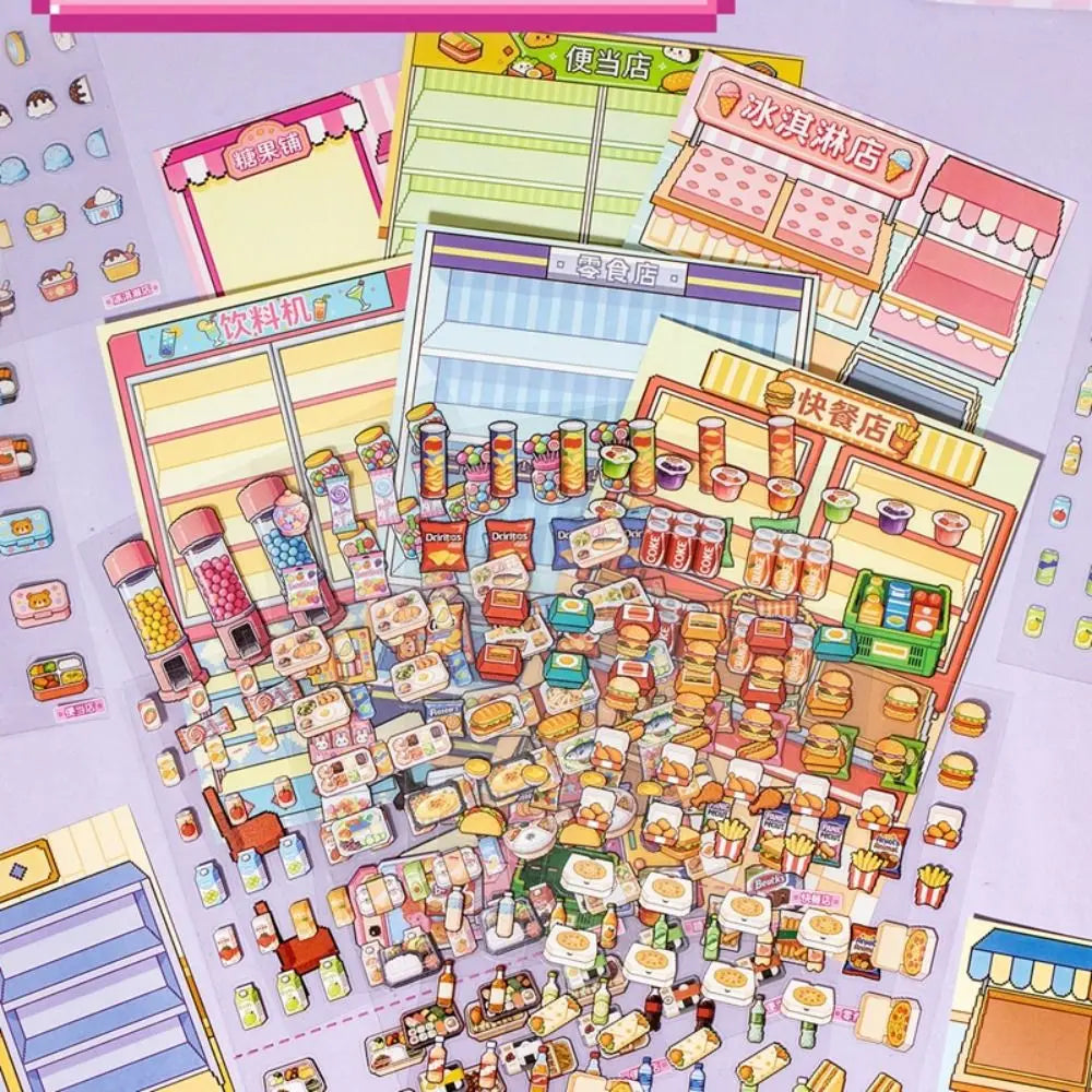 DIY Miniature Scene Sticker Book – 6 Shop Scenes | Kids Gift DIY Sticker Book HIP