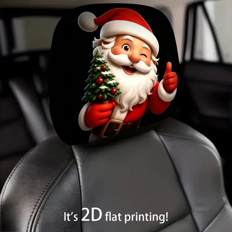 Santa Claus Christmas Car Headrest Covers Set of 2 | Holiday Car Seat Cover HIP