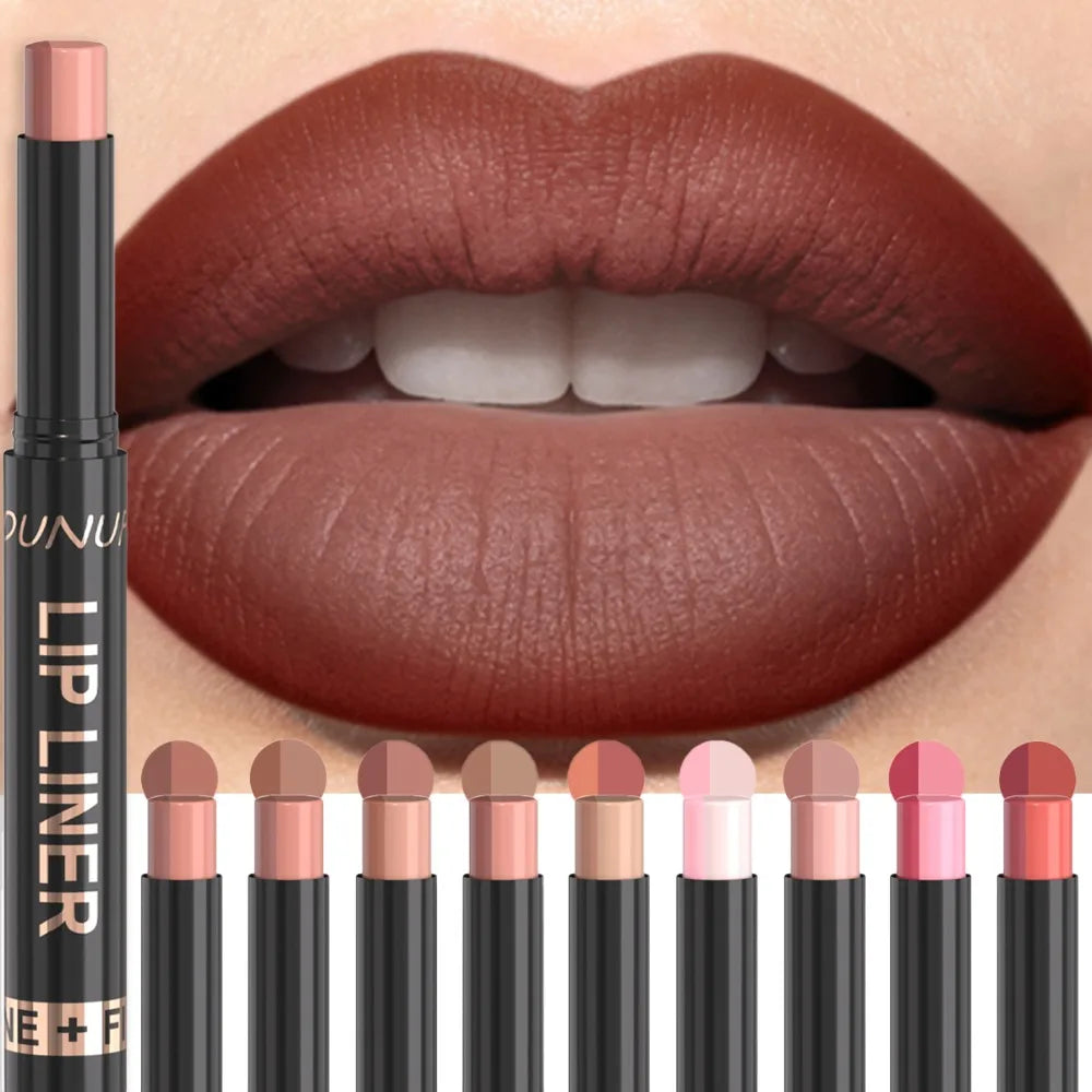 Two-Tone Gradient Lip Liner Lipstick Pen Matte Velvet Nude Pink Lip Makeup Long Lasting High Pigment Smooth Lip Contour Cosmetic HIP