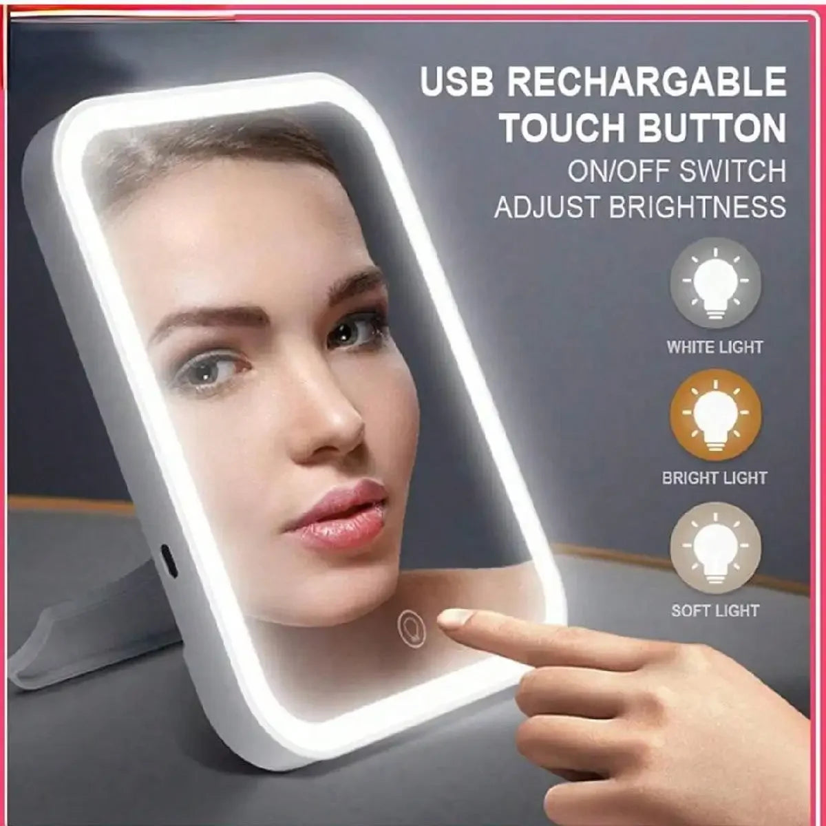 LED Makeup Mirror – Adjustable Dimming, Rotation & Storage LED Vanity Mirror HIP White