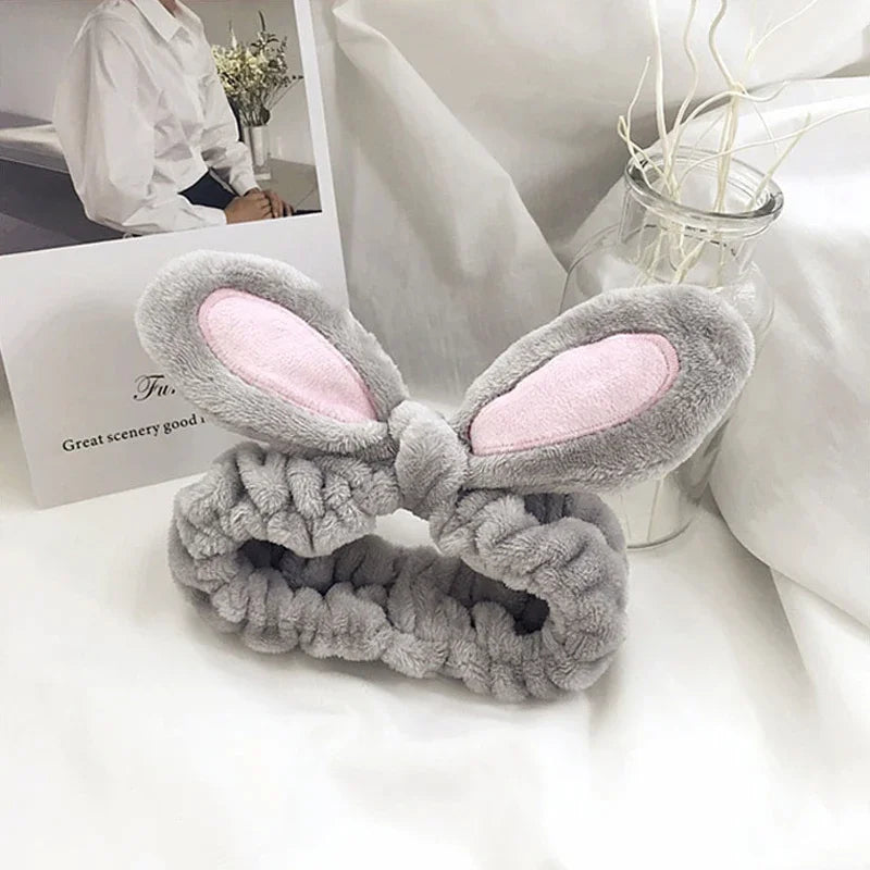 Headband for Washing Wash Face Rabbit Cat Makeup Hairbands Girls Elastic Holder Hair Strap Bands Ears Turban Hair Accessories HIP 03Gray