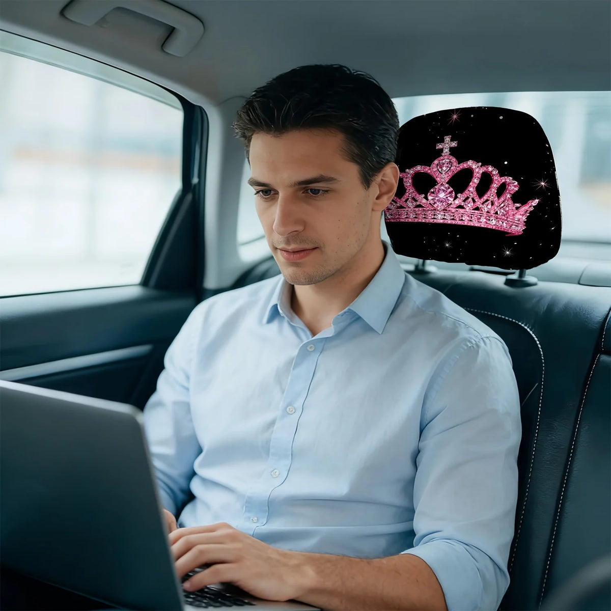 2-Pack Pink Rhinestone Crown Car Headrest Covers – Universal Car Headrest Covers HIP