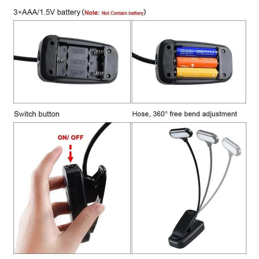 Adjustable LED Clip-On Book Lamp Table Battery Powered Flexible Study Learning Desk Lamp Portable Bedroom Reading Night Light HIP