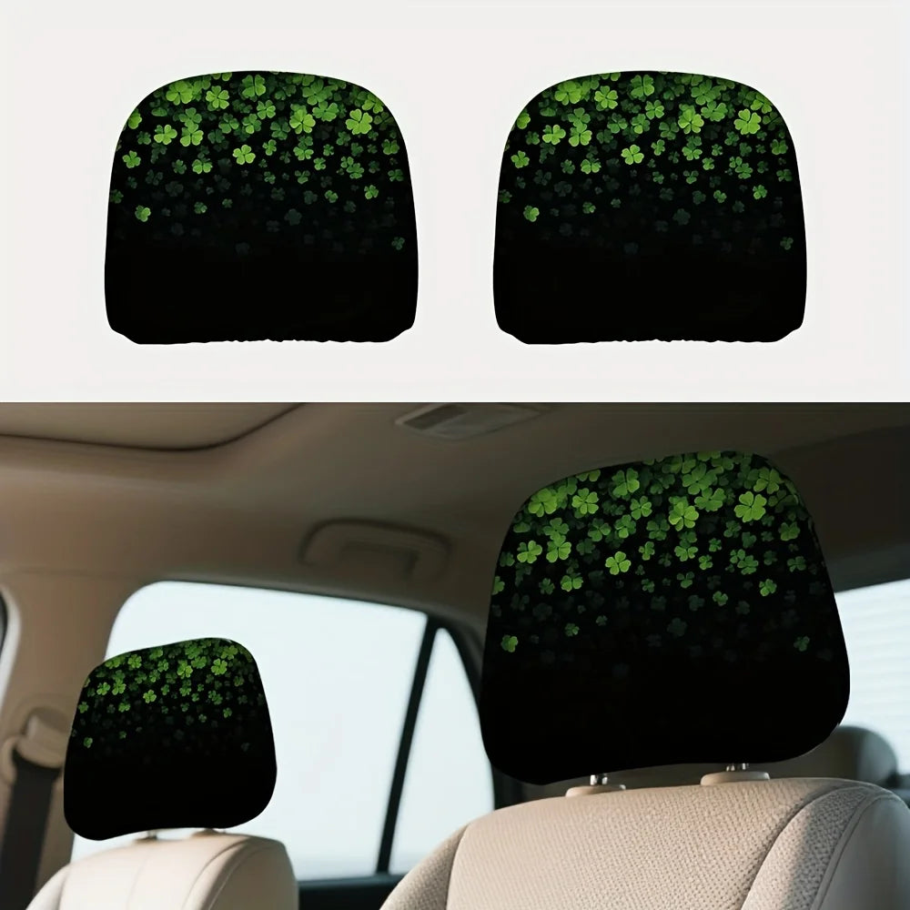 2-Pack Green Shamrock Car Headrest Covers – Universal Fit Car Headrest Covers HIP 1