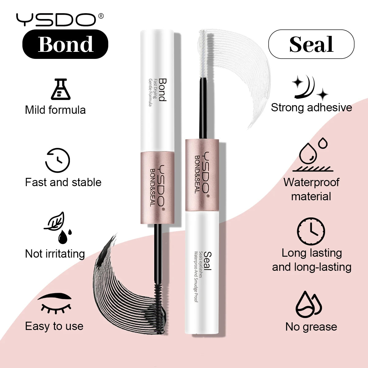 YSDO 1PC 2 in 1 Bond and Seal/Lock Waterproof Fast Drying Glue and Sealer Dual-Ended Eyelash Glue Strong Hold Cluster Lash Glue HIP