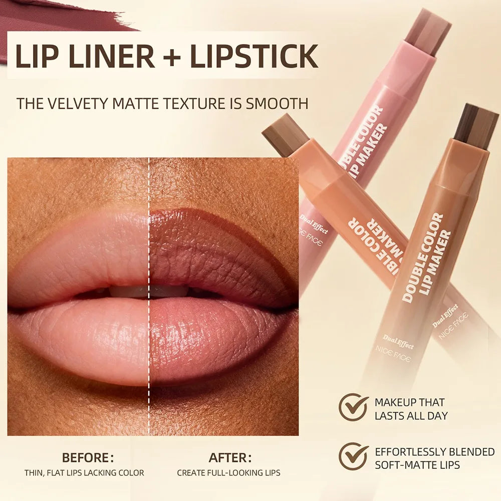 Two Color-Blocking Matte Lipliner Waterproof Durable Not Easy To Take Off Lipstick High Pigment Smooth Lip Outline Maquillage HIP