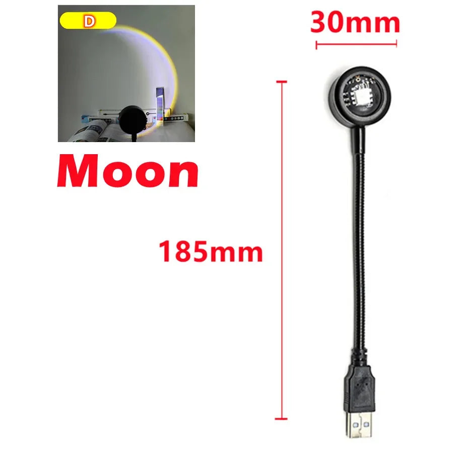 Led 5V Colorful USB Sunset Lamp Projector Home Decor Night Light Portable Mood Light for Living Room Wall Photography Neon Light HIP type D