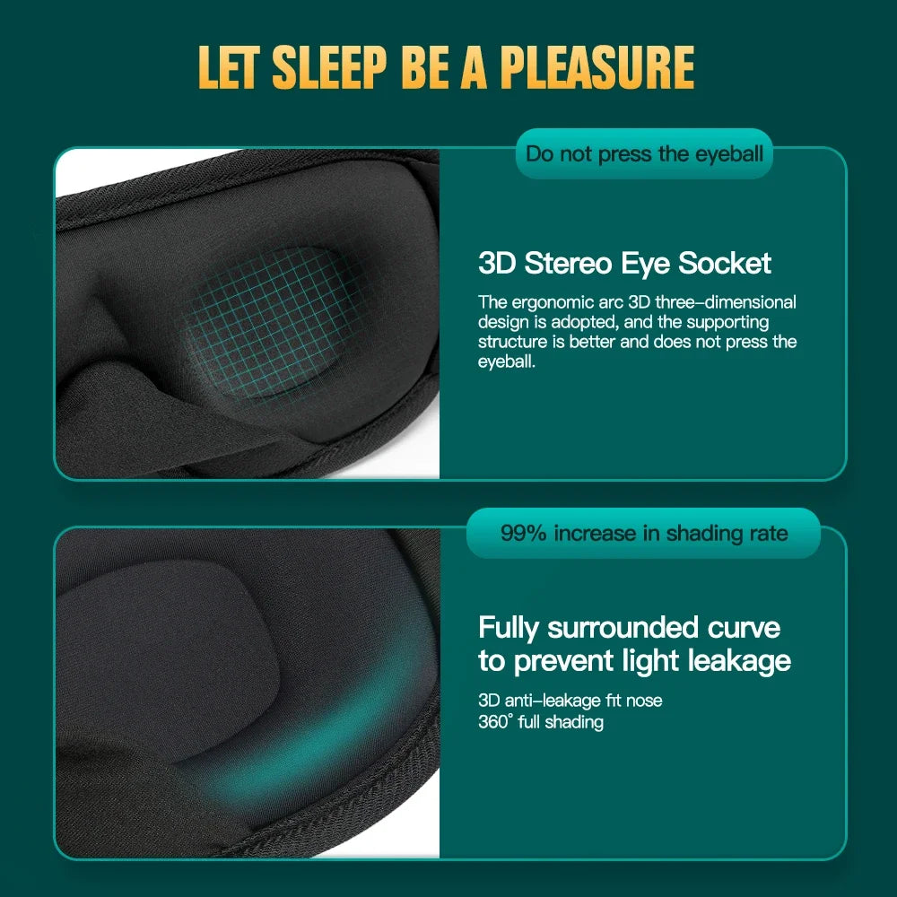 3D Contoured Sleep Mask – Blackout, Breathable & Adjustable Sleep Eye Mask HIP