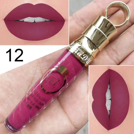 20 Colors Lipstick Waterproof Long Lasting Matte+Shimmer Mental Beauty Lip Gloss Nude Glitter Lip Gloss Beauty Sexy Lip Tint HIP 12