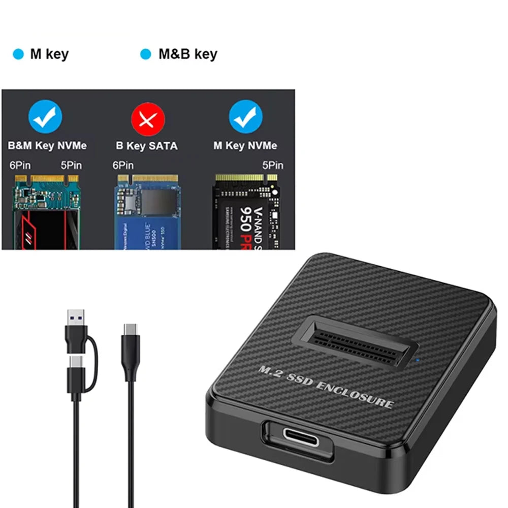 M.2 NVMe & SATA SSD Enclosure | USB-C External Drive Case SSD Enclosure HIP black M.2 NVMe