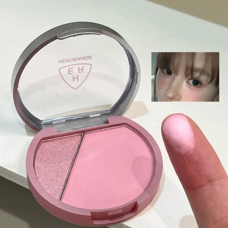 Punk Purple Brown Blush Highlighter Palette Two-color Eyeshadow Brighten Face Contour Waterproof Sweat-proof Rouge Powder Makeup HIP