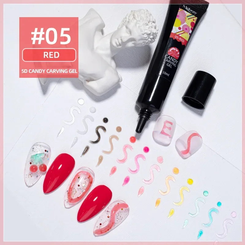 Nail Art Decorations Gel PVC Hose Modeling Phototherapy UV Nail Polish Glue INS Transparent Gummy Carving Jelly 5D Nail Art Gum HIP 05 Red-NET10g