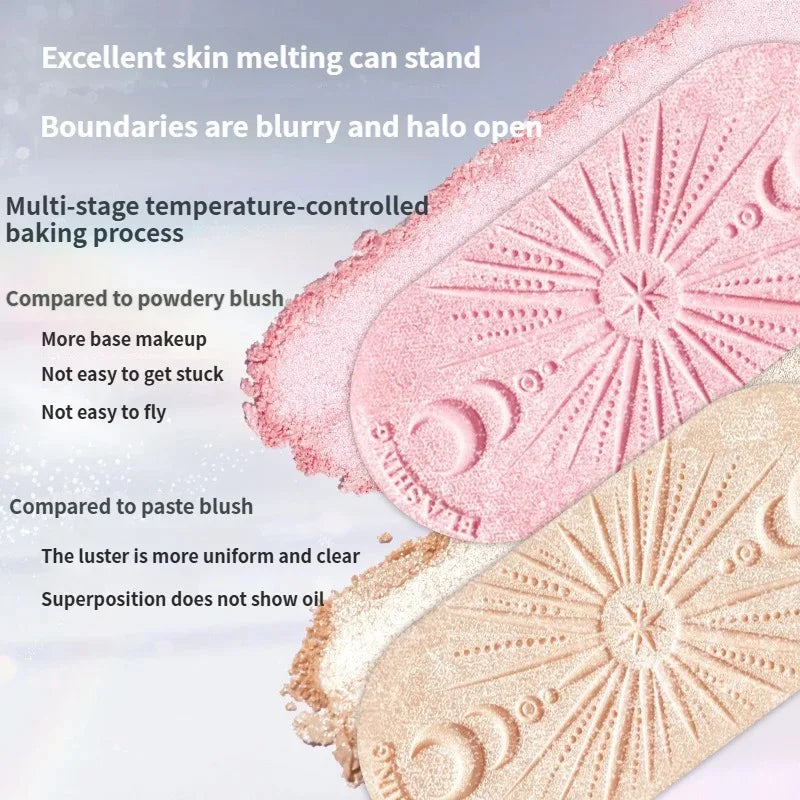 Natural Shimmer Baked Highlighter Blush 3D Face Contour Brightening Powder Soft Silky Texture Not Easy Flying Powder Cosmetic HIP