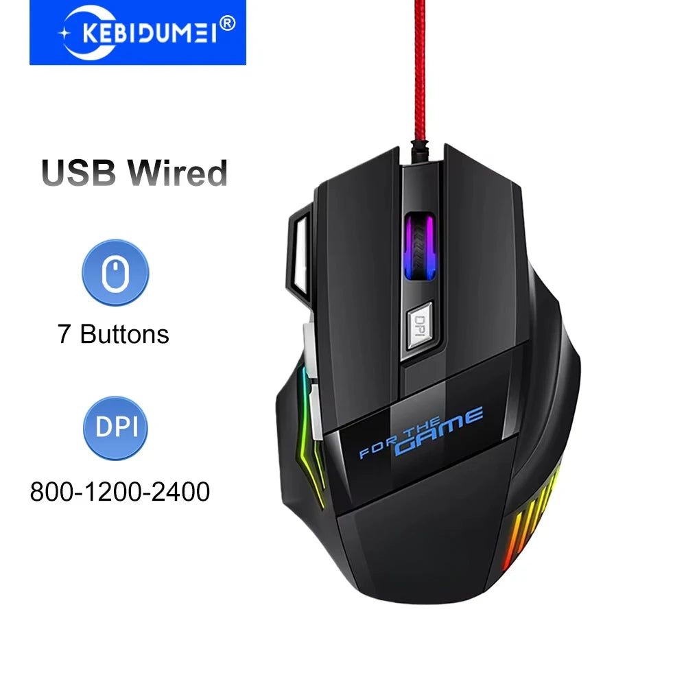 KEBIDUMEI 7-Button RGB Wired Gaming Mouse – 2400 DPI Ergonomic Wired Gaming Mouse HIP 7Buttons