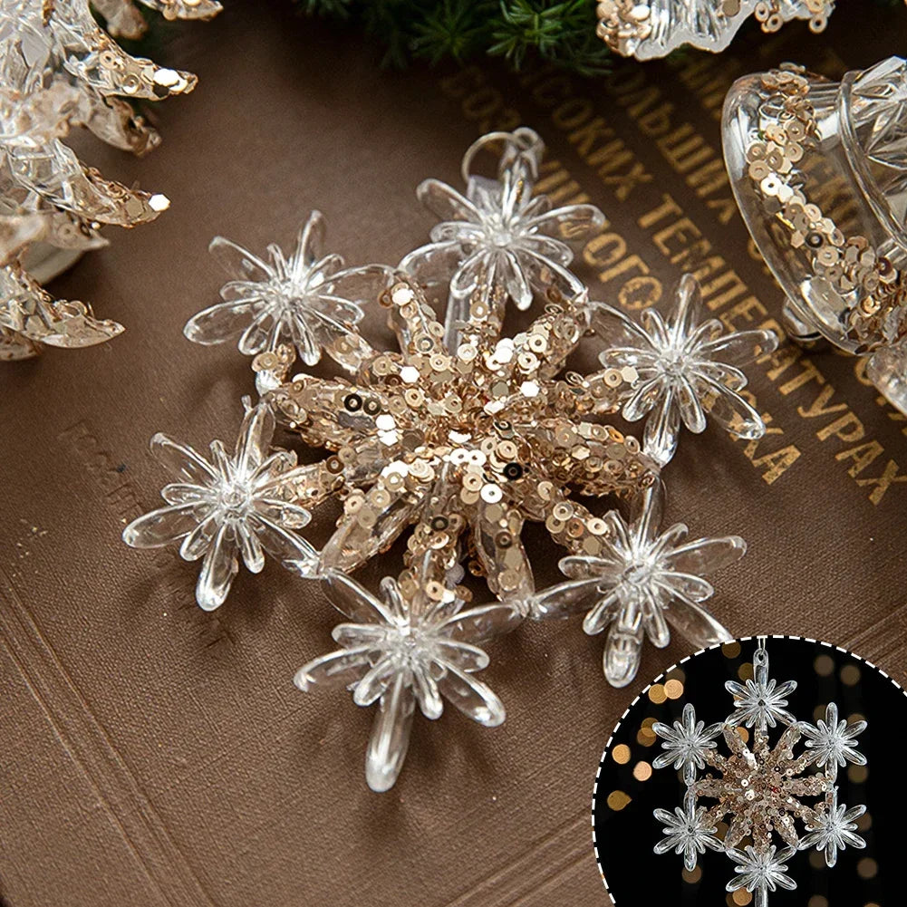 Crystal Clear Snowflake Christmas Tree Pendants Icicle Decorations For Holiday Winter Party Transparent Hanging Ornament HIP