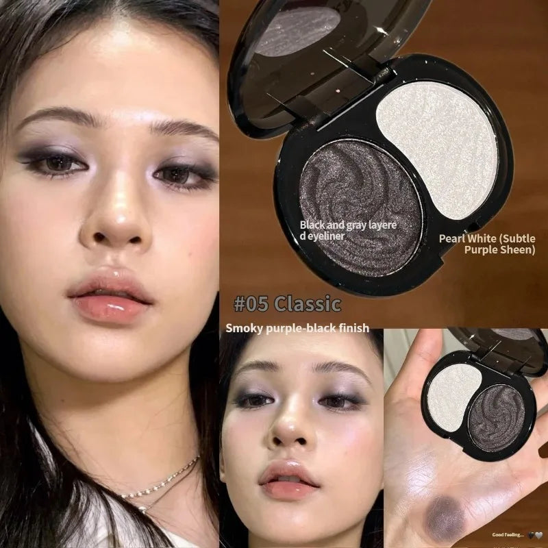 Two‑Tone Shimmer Eyeshadow Palette Pearlescent Pigmented Matte Glitter Eye Makeup Multi‑use Highlighter for Daily Smoky Eye Look HIP 05