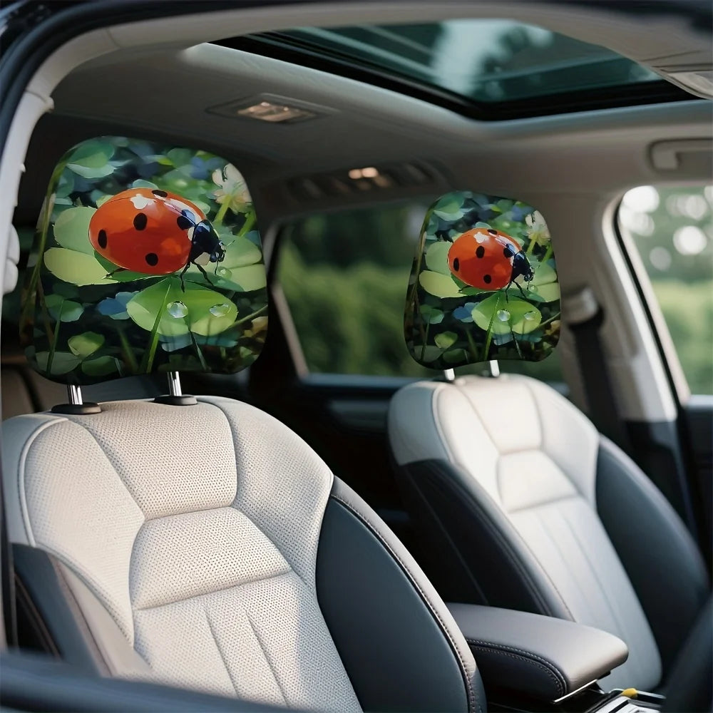 2-Pack Ladybug & Clover Car Headrest Covers – Lucky Green Car Headrest Covers HIP