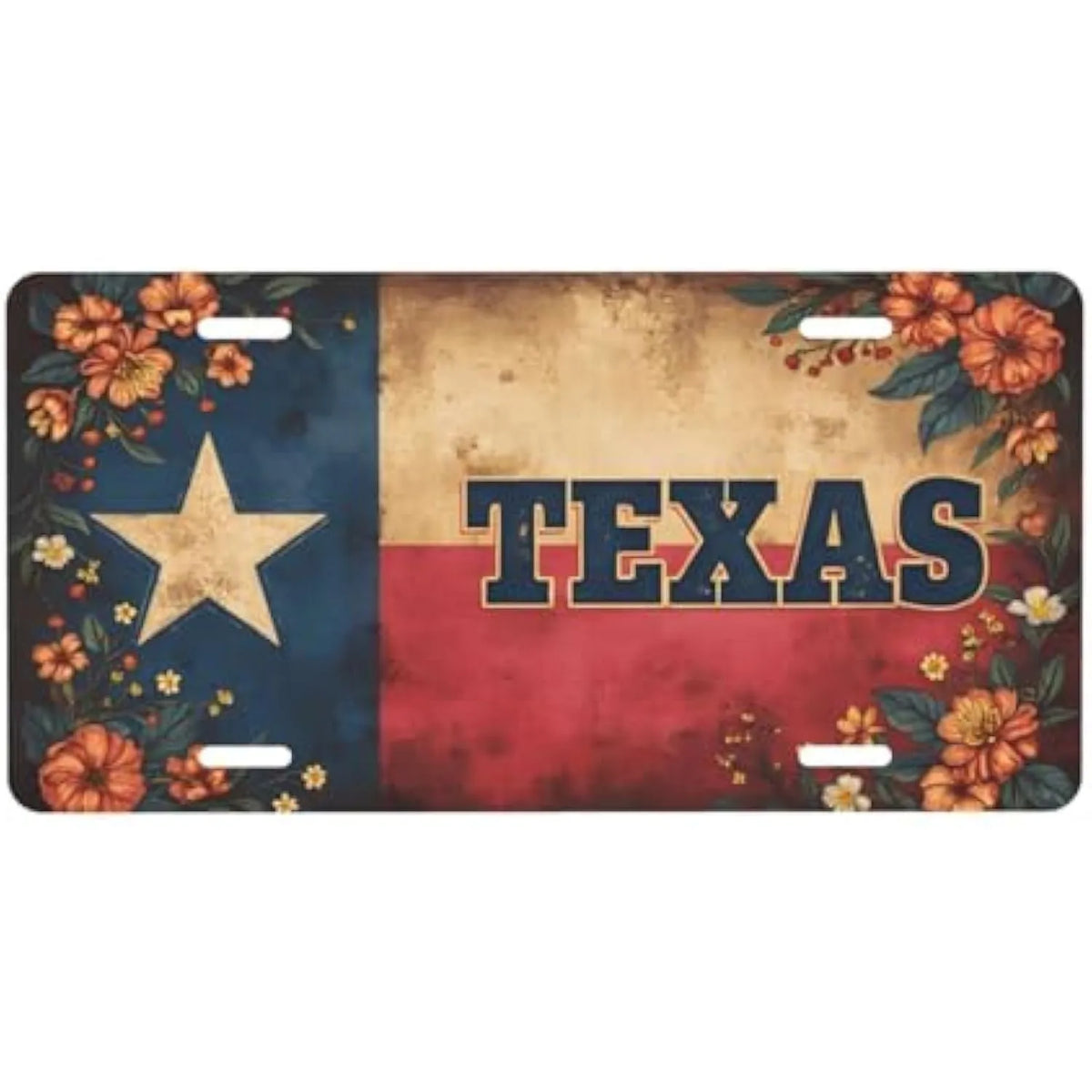 Texas Lone Star Floral License Plate – Vintage Aluminum Car Tag Decorative License Plate HIP 1