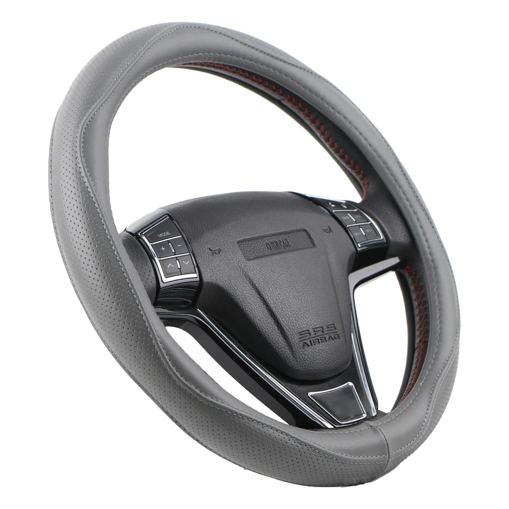 Genuine Leather Steering Wheel Cover – Non-Slip, Universal Fit Steering Wheel Cover HIP Gray CN
